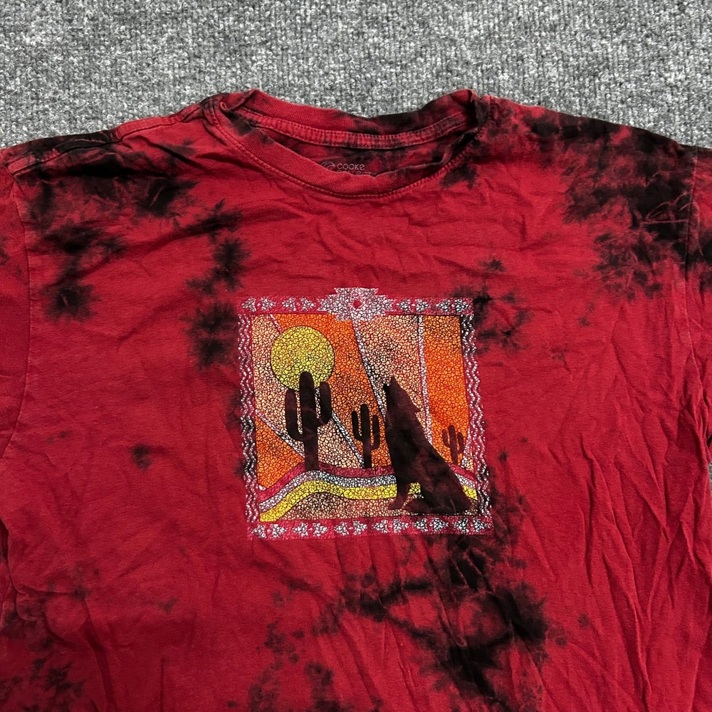 Cooke Collective T-Shirt Mens Size M Red Tie Dye Wolf Desert Graphic Short Slv
